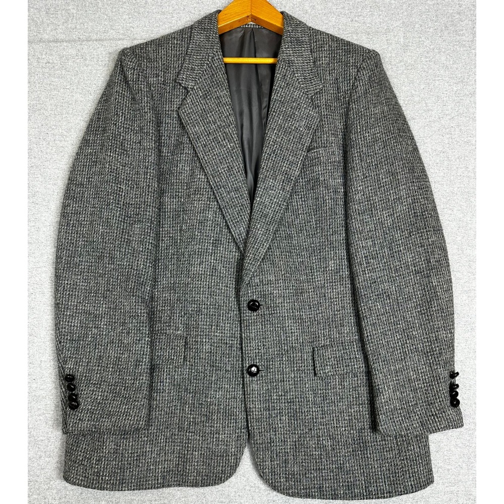 VTG Christopher Hayes Tweed Blazer 42R Grey 100% Wool Sport Coat Made Japan